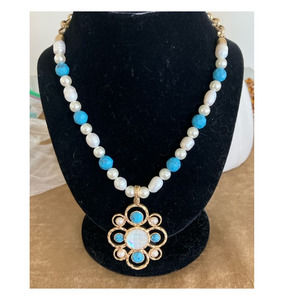 Kiam Family Faux Turquoise Faux Pearl and Freshwater Pearl Necklace